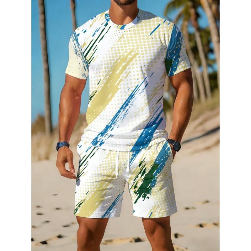 Casual Sports Suit Breathable Outdoor Leisure Men's Round Neck T-shirt Shorts Pants Suit Summer Digital Printing Printing Suit for Men and Adults