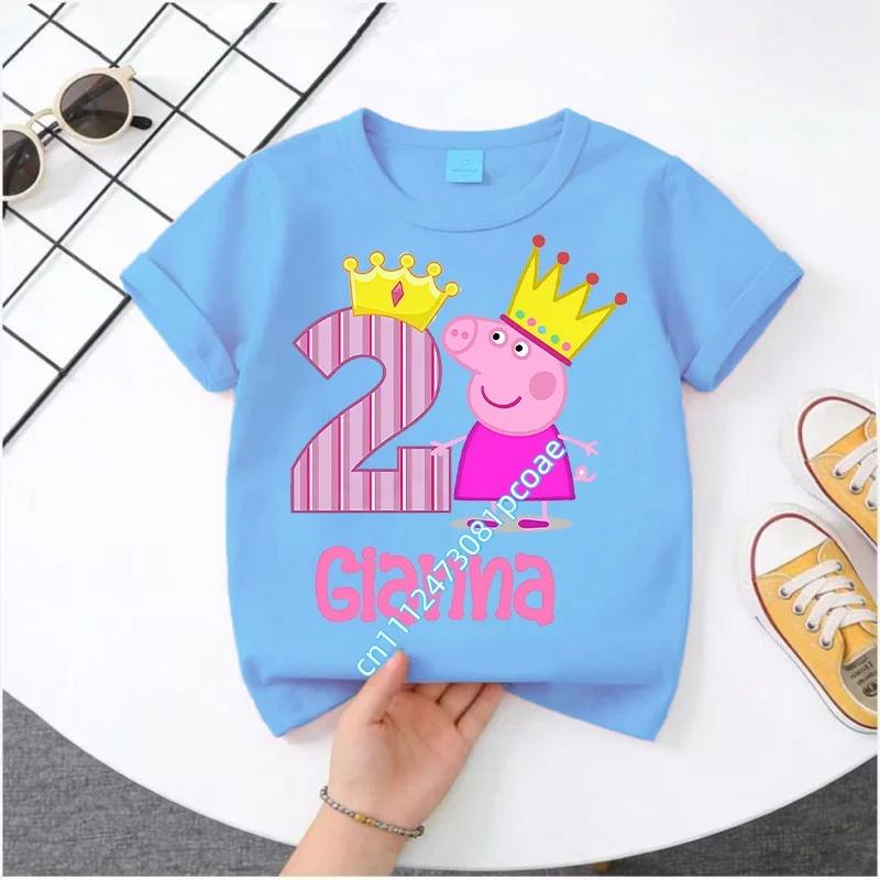 2026 Summer T-shirt Peppa Pig 1-8 Children's 100% Polyester Short-Sleeved Boys' Sport Shirt Girls' Casual Top Digital Print