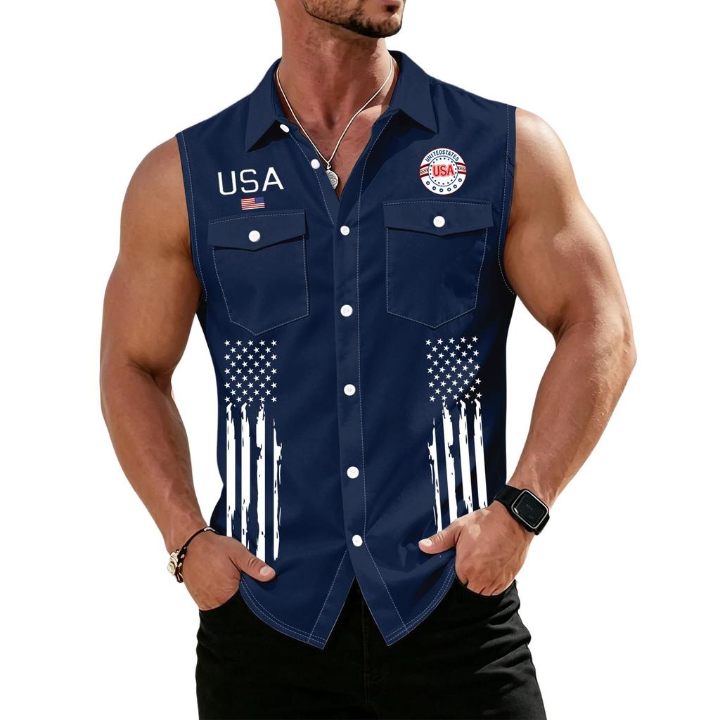 Men's Workwear Lapel Button-Down Vest Shirt - Lightweight Sleeveless Top