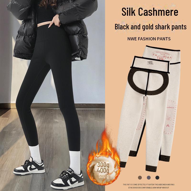 

Женские плюшевые штаны Shark: Кашемировые шелковые, теплые, утолщенные, облегающие, очень плотные хлопковые леггинсы Барби для осени и зимы. S [80-95 lbs]