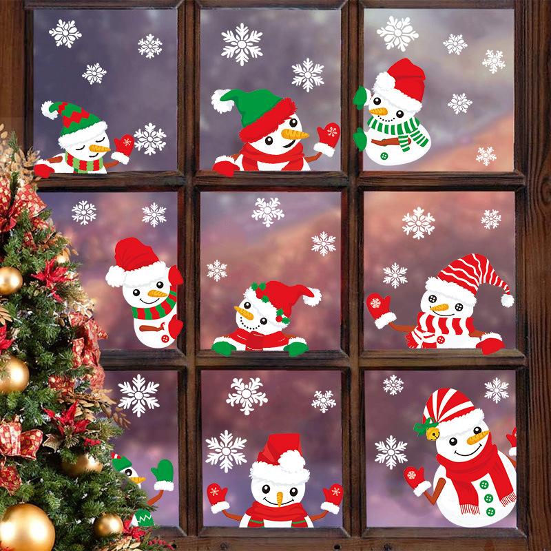 New Christmas window sticker cartoon Christmas snowman Christmas tree window Christmas snowflake decoration sticker