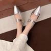 Fashion French Temperament Pointed Toe Shallow Single Shoes Women's Summer New Retro Block Heel Mary Jane Small Leather Shoes