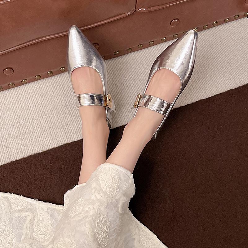 Fashion French Temperament Pointed Toe Shallow Single Shoes Women's Summer New Retro Block Heel Mary Jane Small Leather Shoes