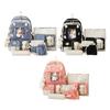 5 Pieces Cartoon Women Backpacks Schoolbag Travel Bag Durable Daypack Teenager Adjustable Shoulder Straps Multi Pocket Student