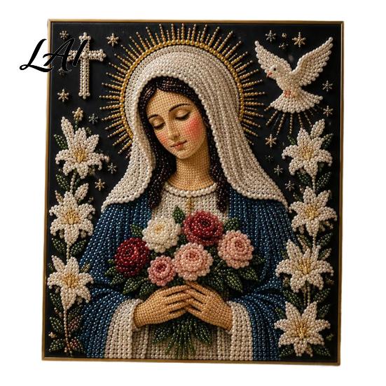 Pearl Painting Kit Faith Kit Virgin Mary DIY Faux Art Religious Devotional A