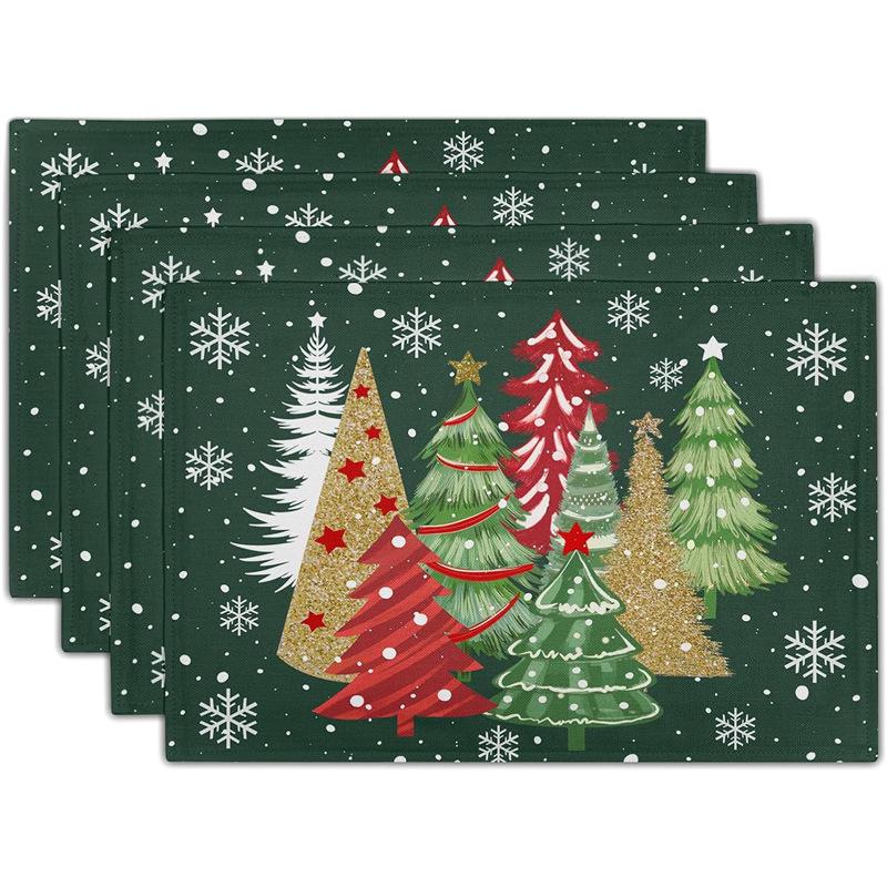 New Christmas Linen Square Placemat - Festive Party Tablecloth Decor, Beautify Coffee Table Mat.