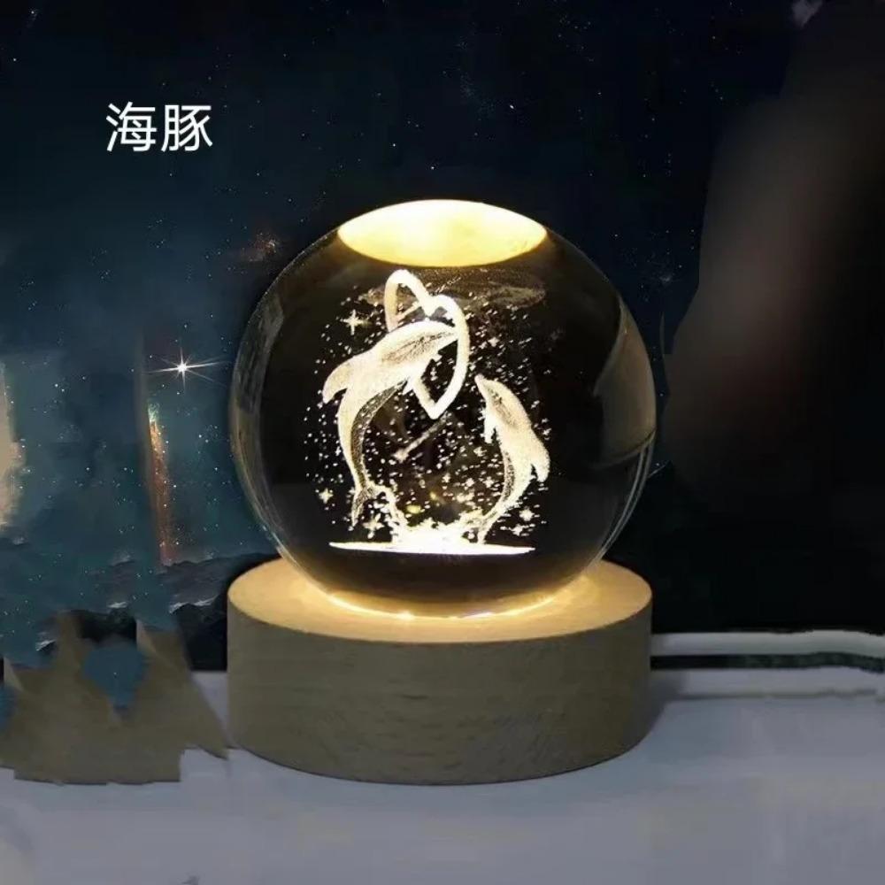 Hot 6cm 3D Crystal Ball Stitch Pikachu Wooden Base with 6cm Crystal Ball Planet Night Light Laser Carving Children's Gifts