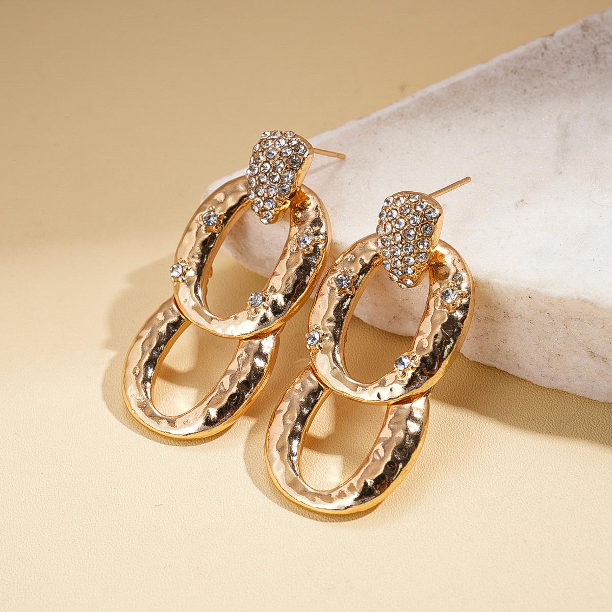 Metallic zircon oval pleated silver needle earrings temperament earrings