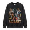 Hip Hop Hooded Sweater, Long Sleeve T-Shirt Babe Crew Neck Lil B Vintage Aby Print Short Sleeve Lil Street Tide