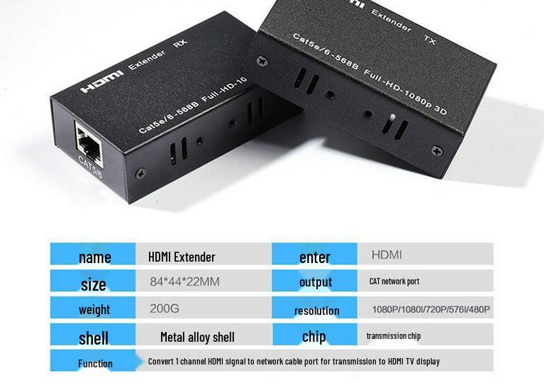 60m HDMI To RJ45 Extender - High-Definition HDMI Signal Extender Via Single Network Cable