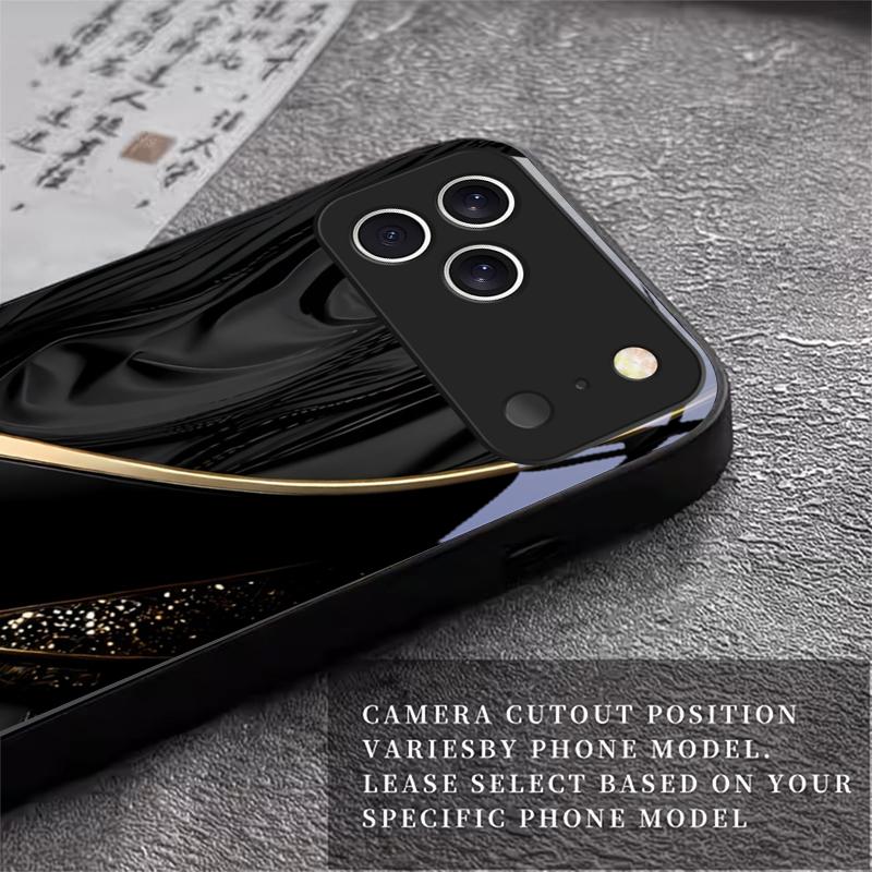 Silk Golden Line For Apple Black Phone Case For iPhone 17 16 15 14 13 12 Mini 11 Pro Max 17 Air 7 8 Plus XR X Glass Back Cover