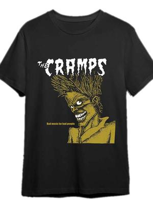 Black The Cramps Bad Music for Bad People Tee T-Shirt  Funny Men'S Short Sleeve Graphic T-shirt Collection Black PR