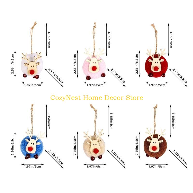 92MF Comfortable Felt Deer Pendant Christmas Decorations Creative Elk Lamb Ball Christmas Tree Hanging Pendant Gift