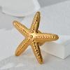 Freeteeme Ocean Element Ring for Women Men Stainless Steel Gold Color Starfish Shell Open Rings Sea Series Jewelry Couple Gift
