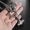 Men's Vintage Nordic Celtic Wolf Head Necklace Stainless Steel Heavy Byzantine Chain  Necklace Jewelry Amulet Gift