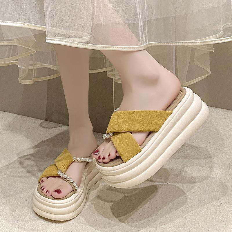 Fashion NEW 7CM Heels Wedge Slides Sandals Women Casual Outdoor Slippers Female Summer Non Slip Beach Slipper Walking Chunky Shoes Woman