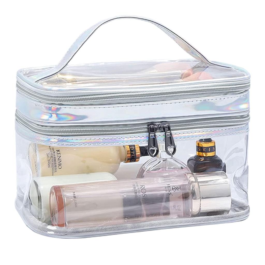 Aylashine Transparent Girly Makeup Visible Beauty Desktop Makeup Travel Storage Clear Rainbow Toiletry Bag with Top Travel Bag Bag, Simple,