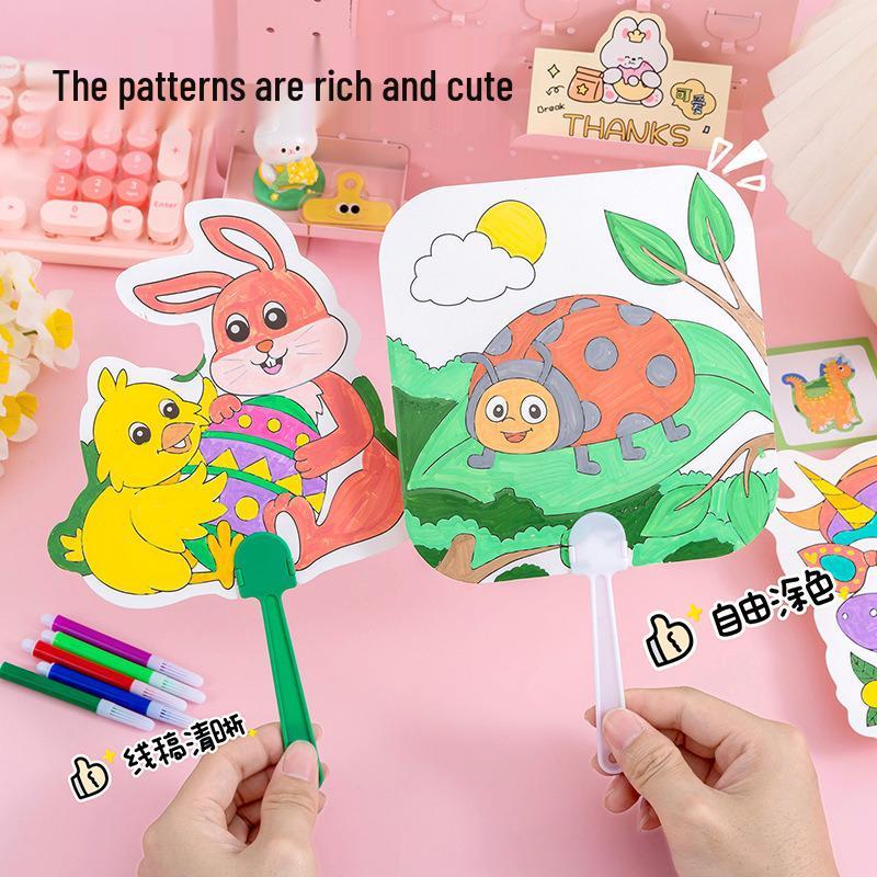 Children's DIY Graffiti Cartoon Fan - Summer Art & Craft Gift for Kindergarten
