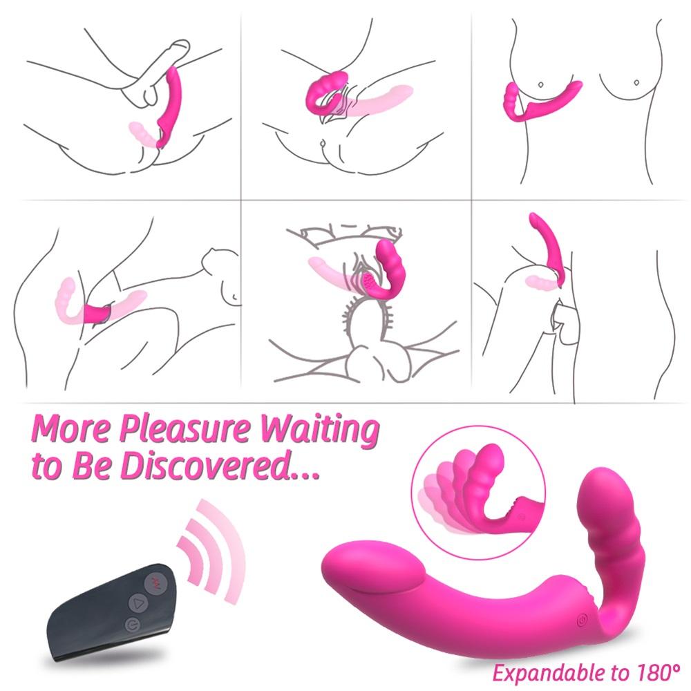 Trägerloser Strapon-Dildo-Vibrator für Paare Strapon für Lesiban Drahtlose Fernbedienung Doppelkopf-Vibrator Sexspielzeug für Erwachsene