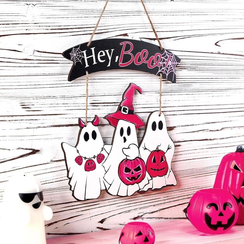 Wooden Halloween Ghost Door Sign Cartoon Haunted House Hanging Door Plate Halloween