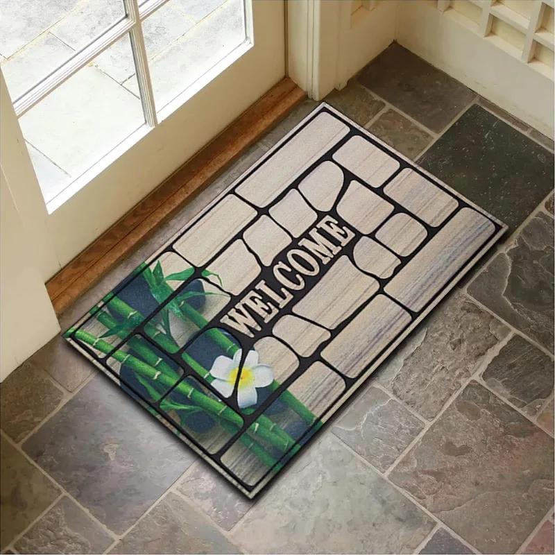 Stone Wood Grain Pattern Entryway Door Mat Non-Slip Footmat Rug Home Decoration Welcome Carpet Indoor Outdoor Floor Mat