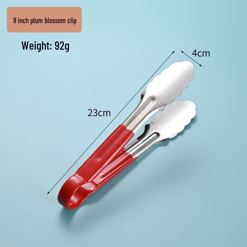 Red Silicone Stainless Steel Anti-Slip BBQ Tongs – Anti-Scald Kitchen Tongs for Bread and Food
