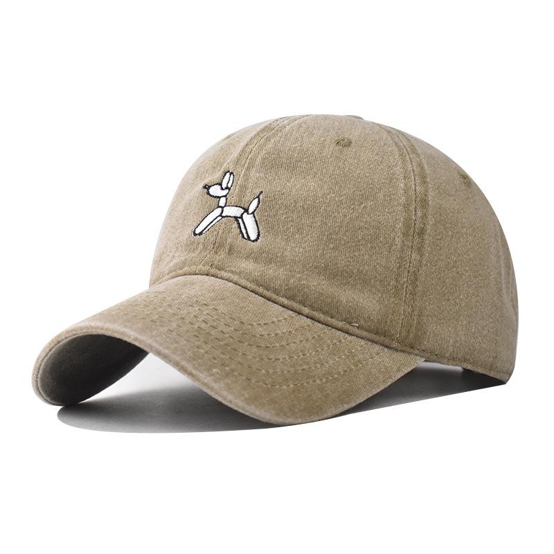 Vintage Washed Balloon Puppy Embroidered Baseball Cap Women Spring Summer Korean Style Sunshade Dad Hat Men Unisex Casual