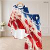 Women Plus Size Dark Blue Starry Printed Round Neck Long Sleeve High Low Top Wide Leg Pants Two Piece Set