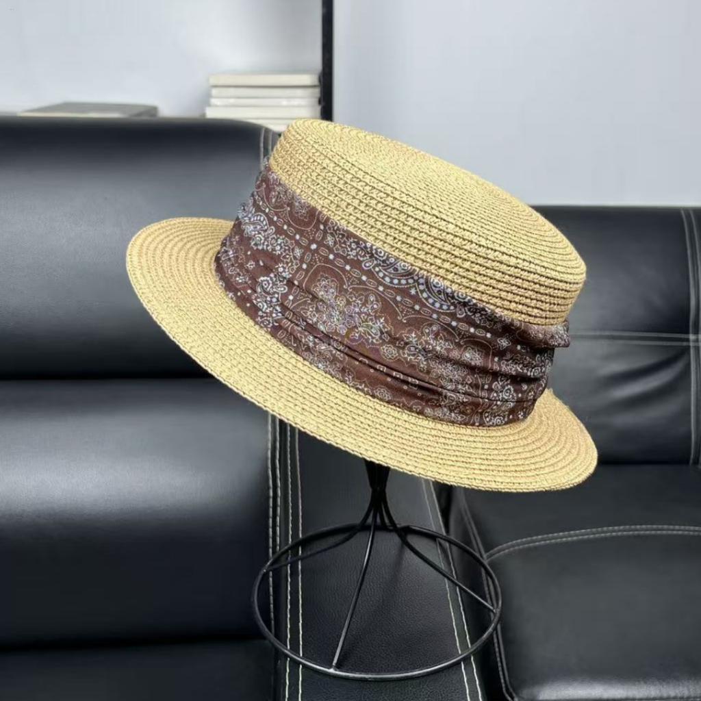 2026 Korean version of fashion small edge straw hat women's summer sweet straw woven flat top top top top hat shopping photo sun protection hat