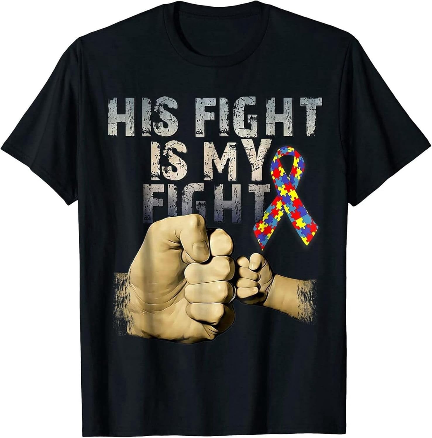 His Fight is My Fight Autism Awareness and Support Mens T-Shirt L чёрный