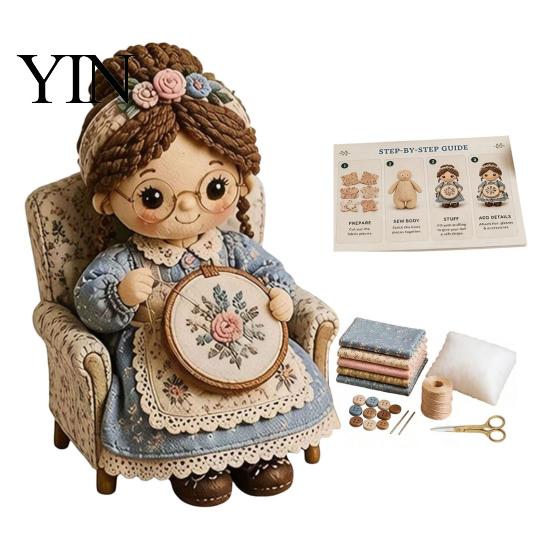 Unique Handmade Birthday Gifts Patchwork Doll DIY Kit, Cute Fabric Stuffed Figure Sewing Creative Activity for Stress Relief Floral Girl Craft