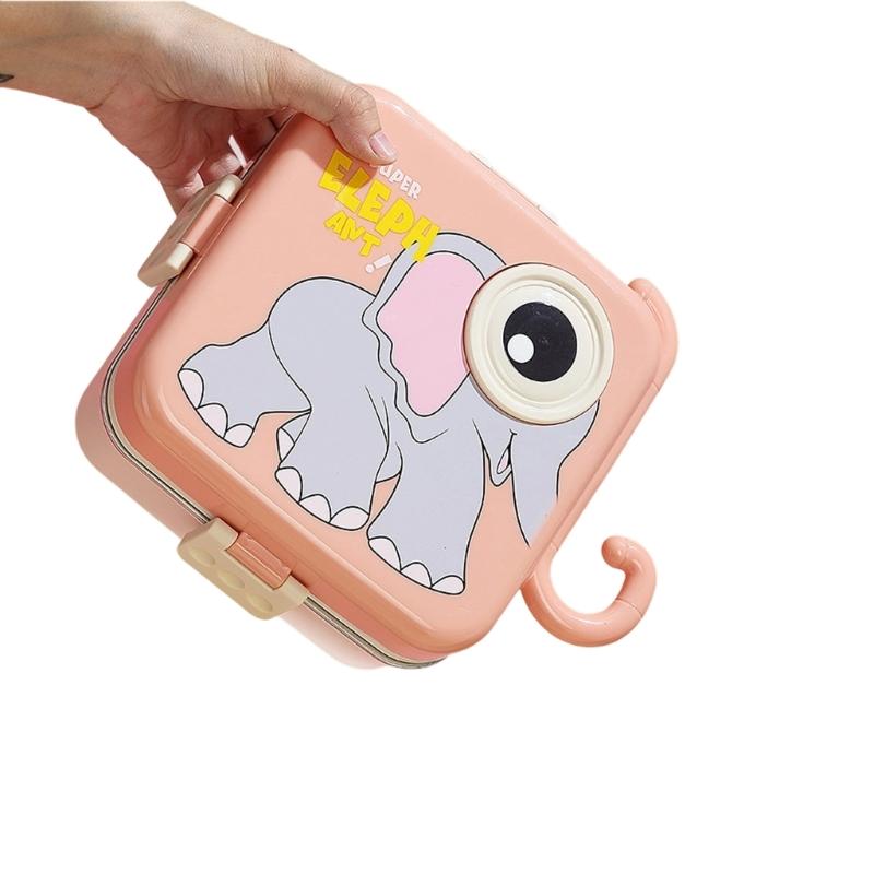 Portable  Student Lunch Box 3 Compartment Food Storage Container Cartoon Style Stainless Steel Insulated Lunchbox