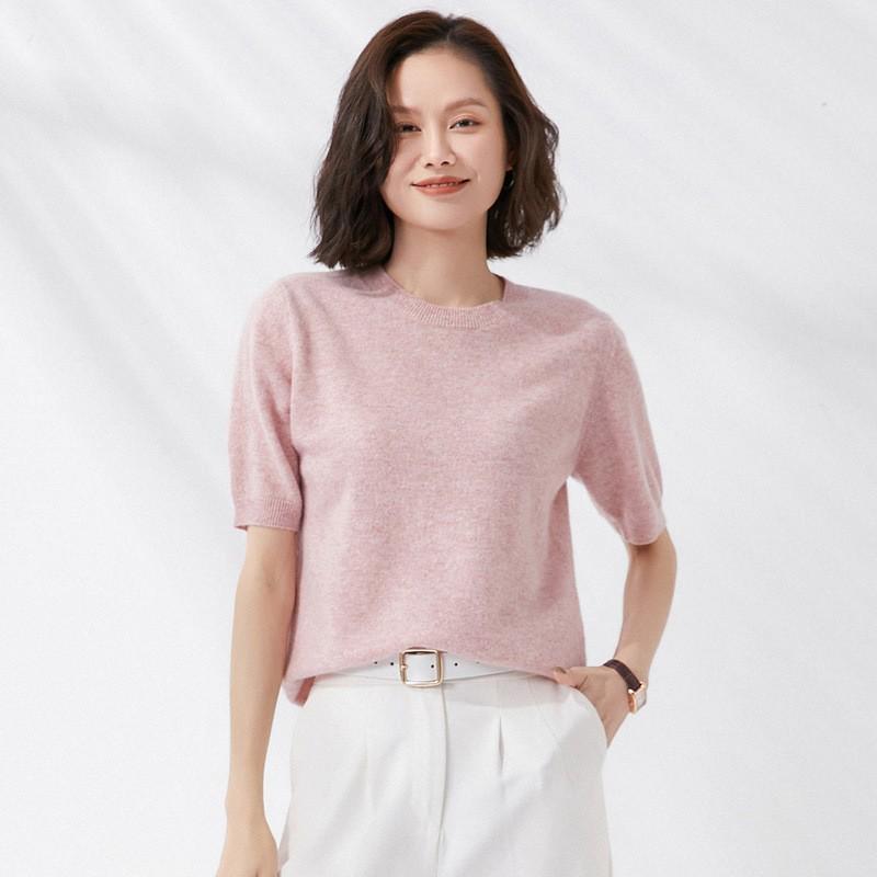 2025 Spring/Autumn Women's Knitwear: Short Sleeve Wool Cardigan with Round Neck