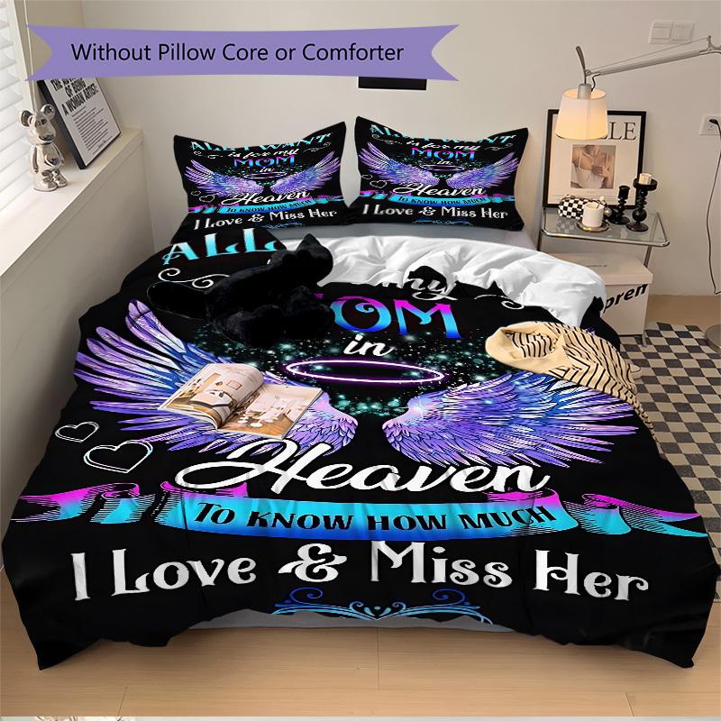 3PCs Mom Memorial Design Cover Set, Breathable Fabric, Machine Washable (1 Duvet Cover + 2 Pillowcases) (Without Quilt) yy250911168