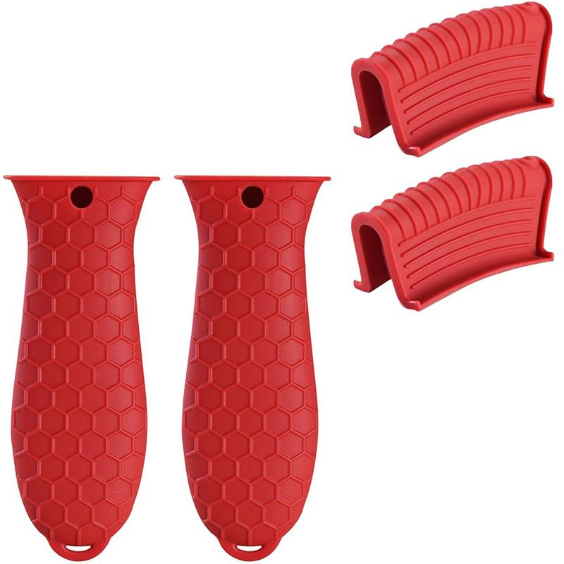 

4 Pcs Silicone Hot Handle Holder Cover Cast Iron Handle Cover Silicone Pot Holders Heat Resistant Assist Pan Handle Sleeve JT427 красный