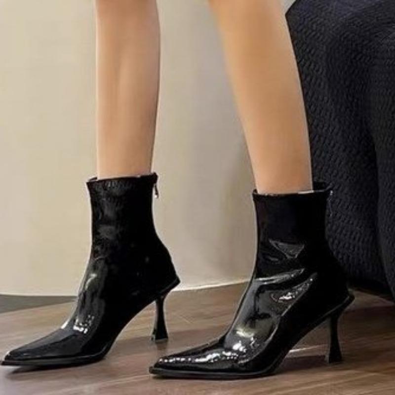 Dámské boty 2024 Vysoce kvalitní dámské kozačky se zadním zipem Módní jednobarevné Kancelářské a kariérní Sexy kotníkové boty se špičatou špičkou Zapatos Mujer