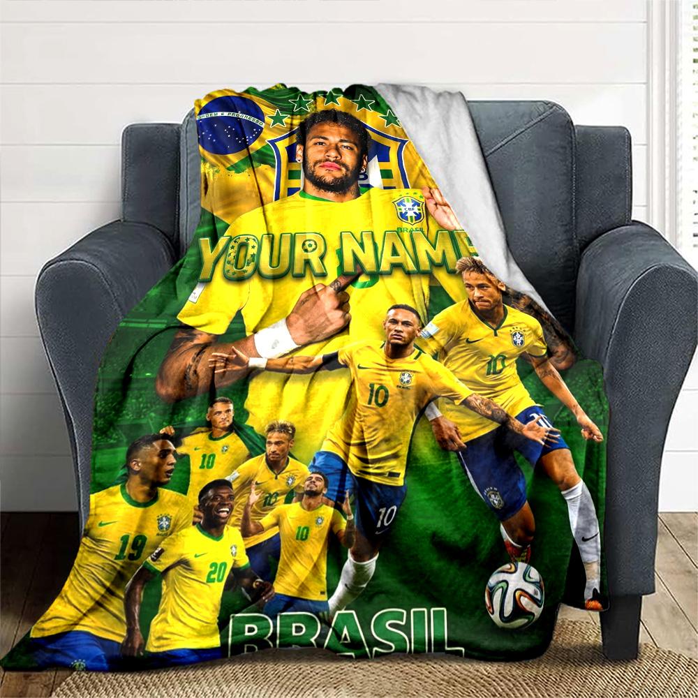 Name Custom Neymar Jr Art Print Flannel Blanket High Quality Warm Comfortable Cover for All Seasons Perfect for Gifts Home Decor