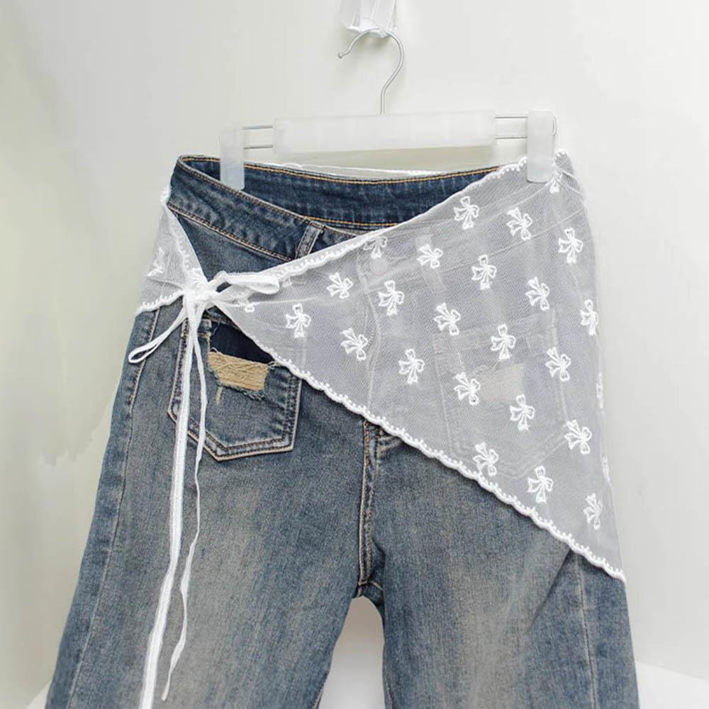 Y2K Doppelt verwendbarer Spitzenbesatz Haarschal Gestapelter Spitzen Kopftuch Gesticktes Florales Halstuch Bandanas Für Damen Mädchen Spitzentaschentuch
