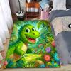 Cartoon Green Dinosaur Carpet with Jungle Flowers and Plants Pattern Suitable for Use As an Anti-slip for Living Room Bedroom Sofas