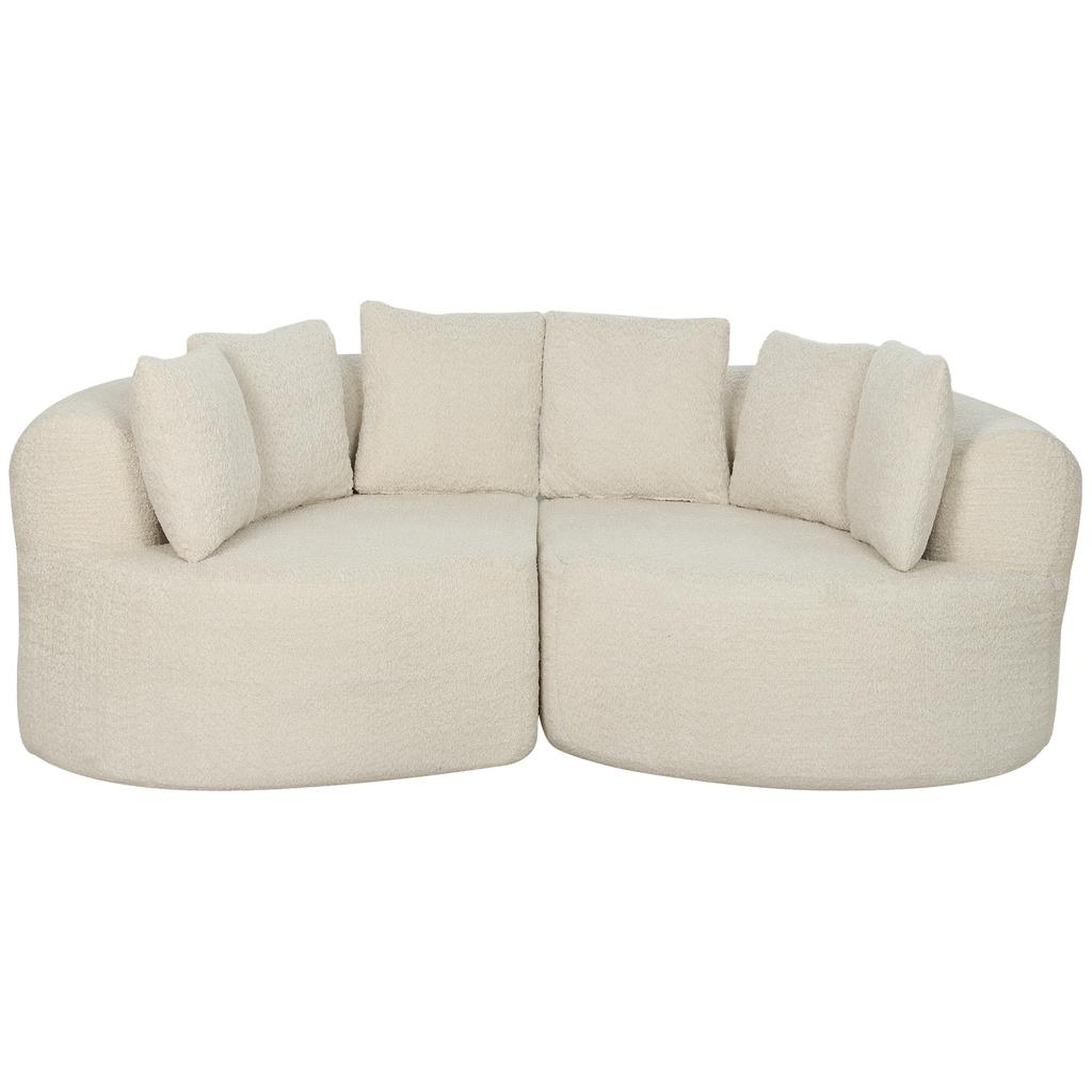Curved 3-Seater Sofa in Chenille 188 cm, Living Room Sofa with Deep Seat, 6 Cushions, Thick Padding, Cream