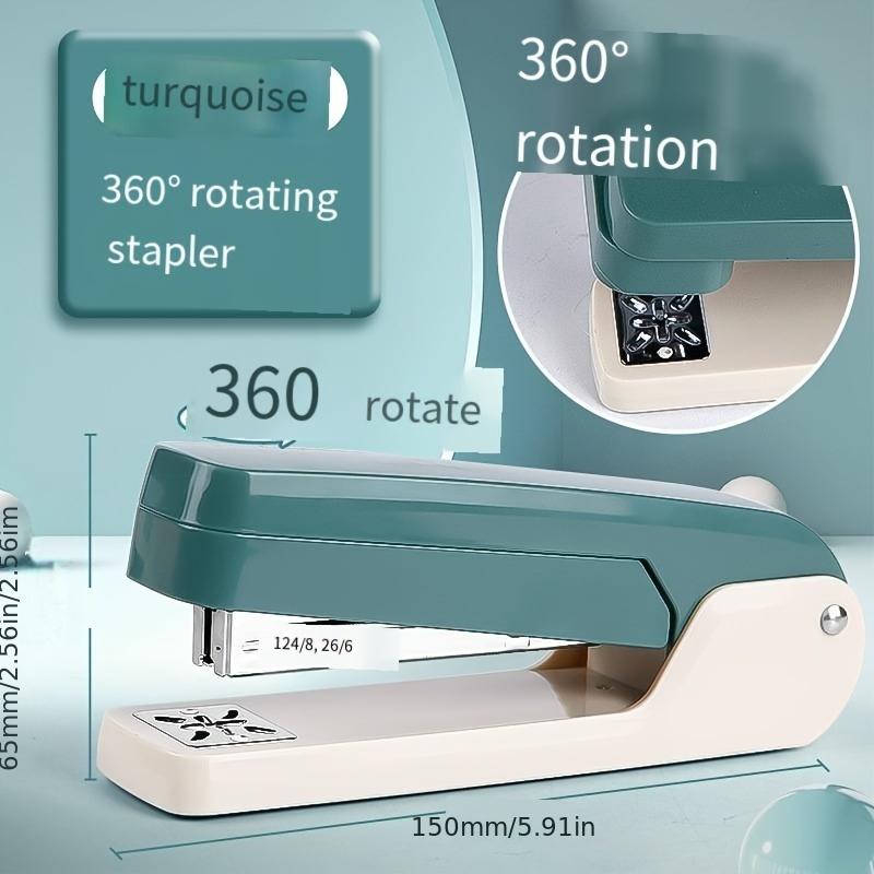 Rotating Stapler, Mechanical Desktop Stapler, Foldable Design, ABS Plastic, Flat Crown Shape, Labor-saving and Multifunctional
