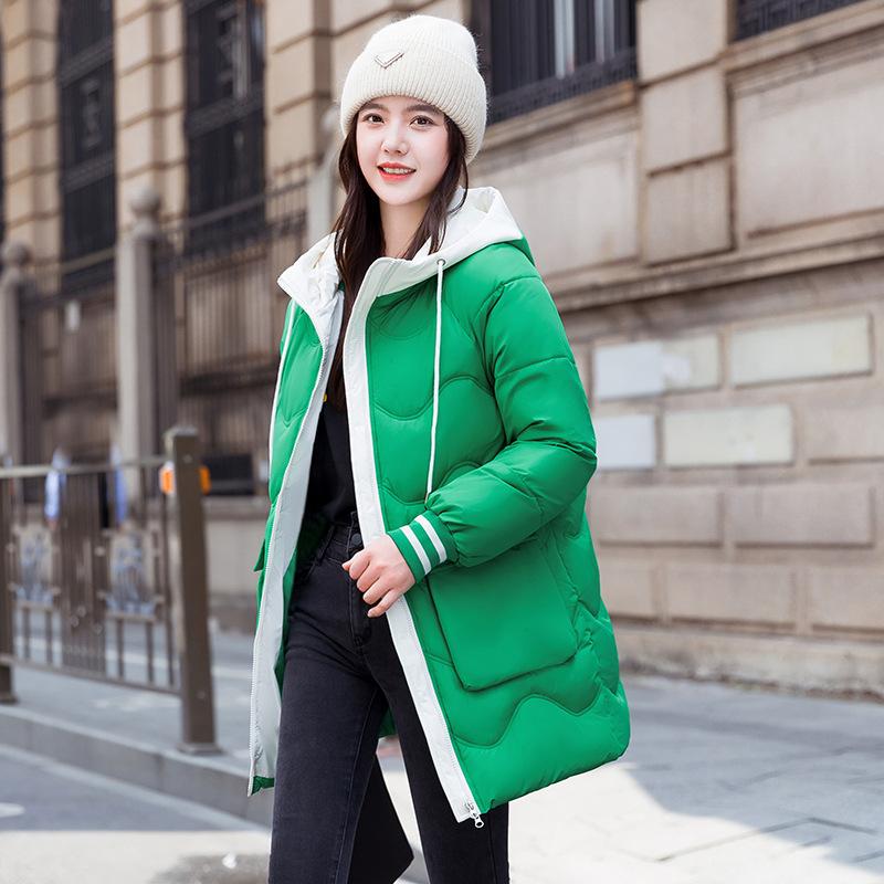 

Женское зимнее контрастное пальто с капюшоном, корейская версия, свободная длинная студенческая хлопковая одежда и одежда-пуховик. XXXXL