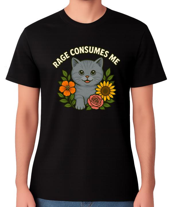 

Rage Consumes Me Cute Cat Floral Graphic Unisex T-Shirt Funny Tee S разноцветный