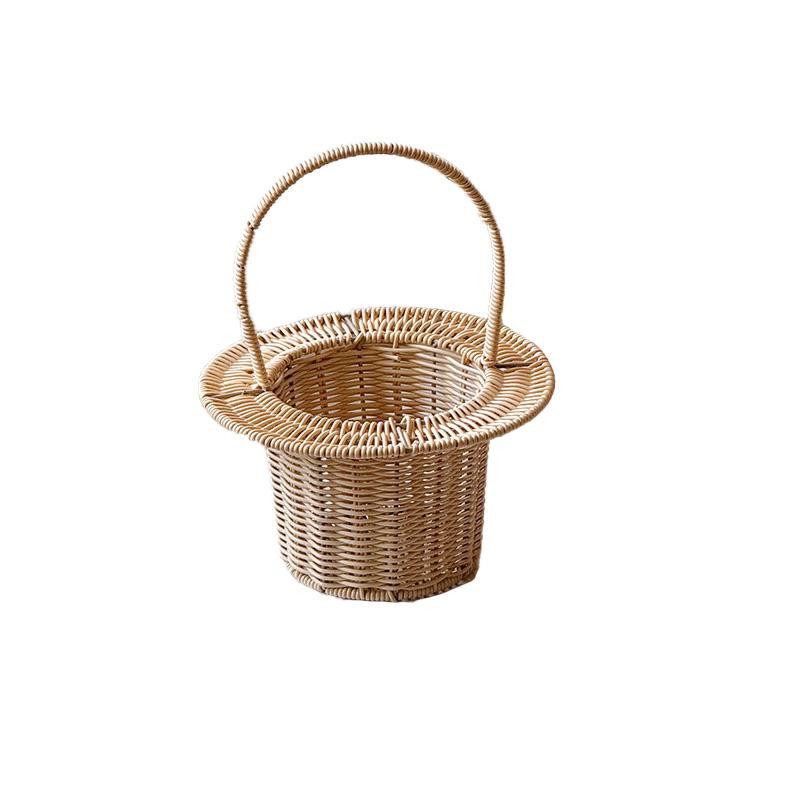 

1 шт. Цветочная композиция в пасторальном стиле с ручкой, изысканная работа, цветочная корзина для пикника, имитация ротанга, плетение из пластика S