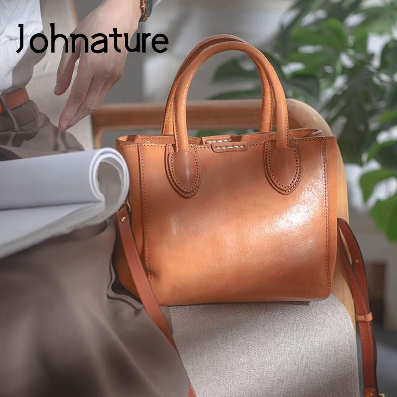 Johnature Luxus kézitáska Valódi bőr női táska, kézzel készített természetes, valódi marhabőr egyszínű, egyszerű válltáskák