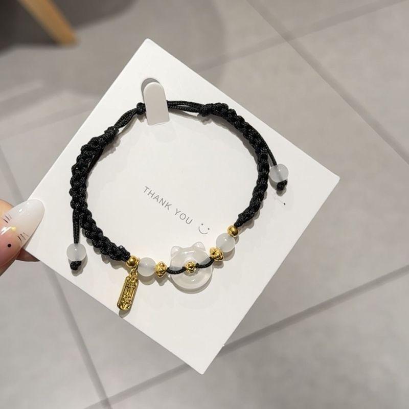 

Новый китайский кот Радость Мир Пряжка для пары Браслет Мужской и женский Плетеный Ручной работы Ремешок для ношения Подруга Ручные украшения Подарок для подруг [1] Black