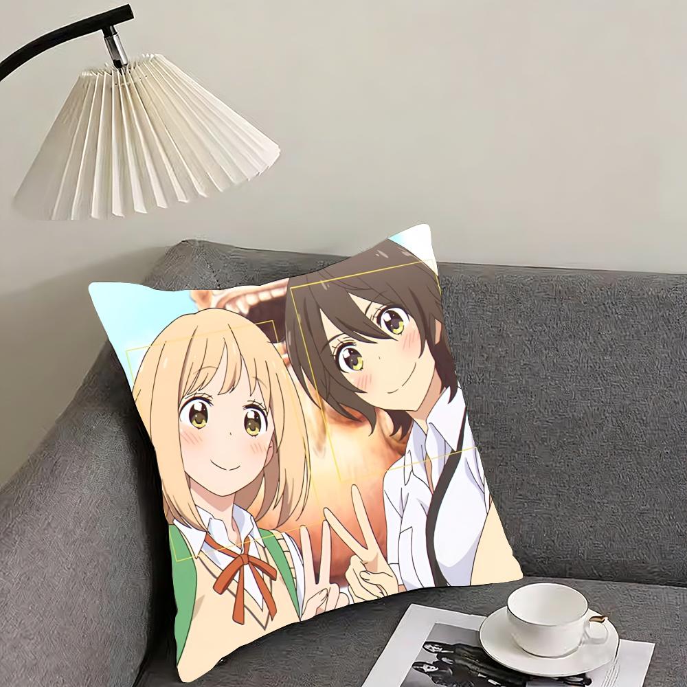 Asagao to Kase-san Cushion Cover Reversible Plush Pillow Cover – For car, sofa, bedroom, perfect as a gift.