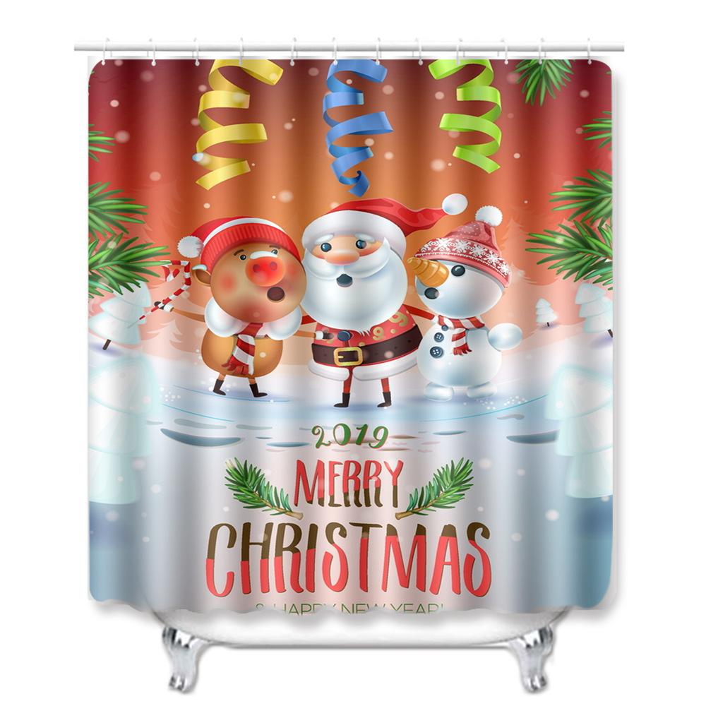 Christmas Bathroom Non-Slip Doormat Bathroom Waterproof Shower Curtain Toilet Floor Mat Four-Piece Shower Room Absorbent Carpet