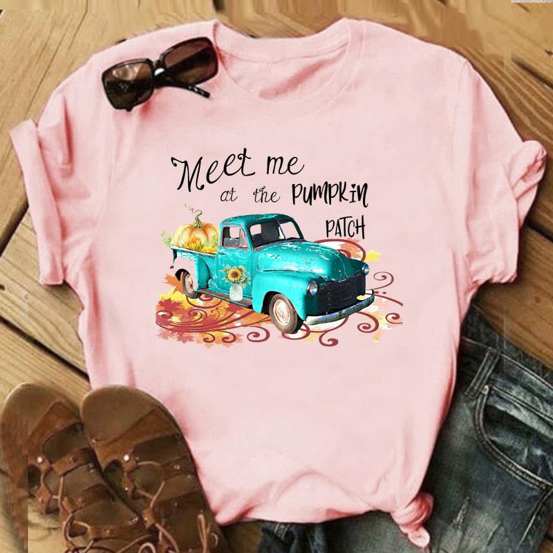 Autumn Maple Leaf Halloween Thanksgiving Print ShortSleeved TShirt European American Style Aesthetic Top for Unisex Women