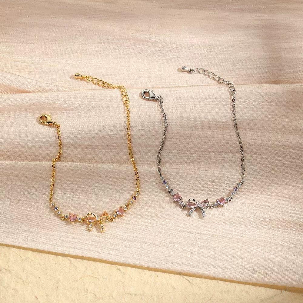 Bow love heart zircon cute sweet bracelet women's simple trend design hand jewelry